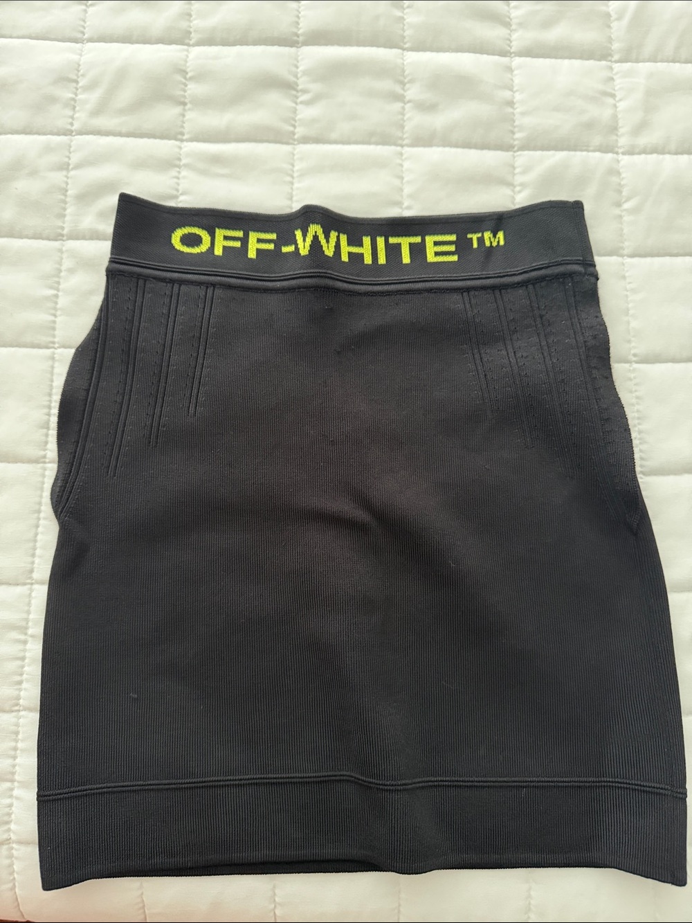 Off-White Black Knit Pencil Skirt with Neon Logo Waistband